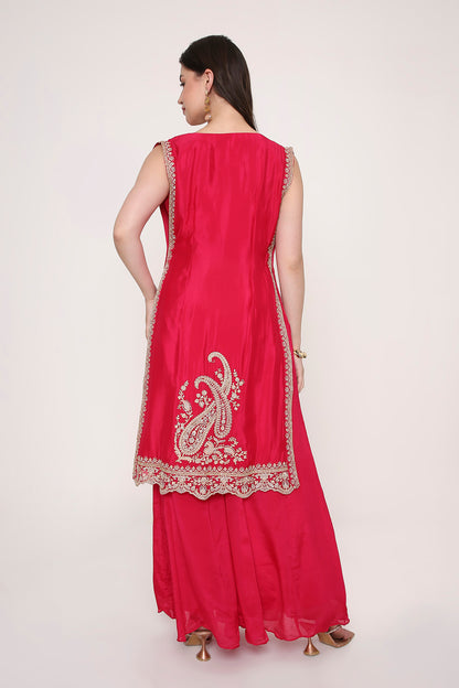 Pink Paisley Embroidered Indo-Western Fusion Sharara Suit