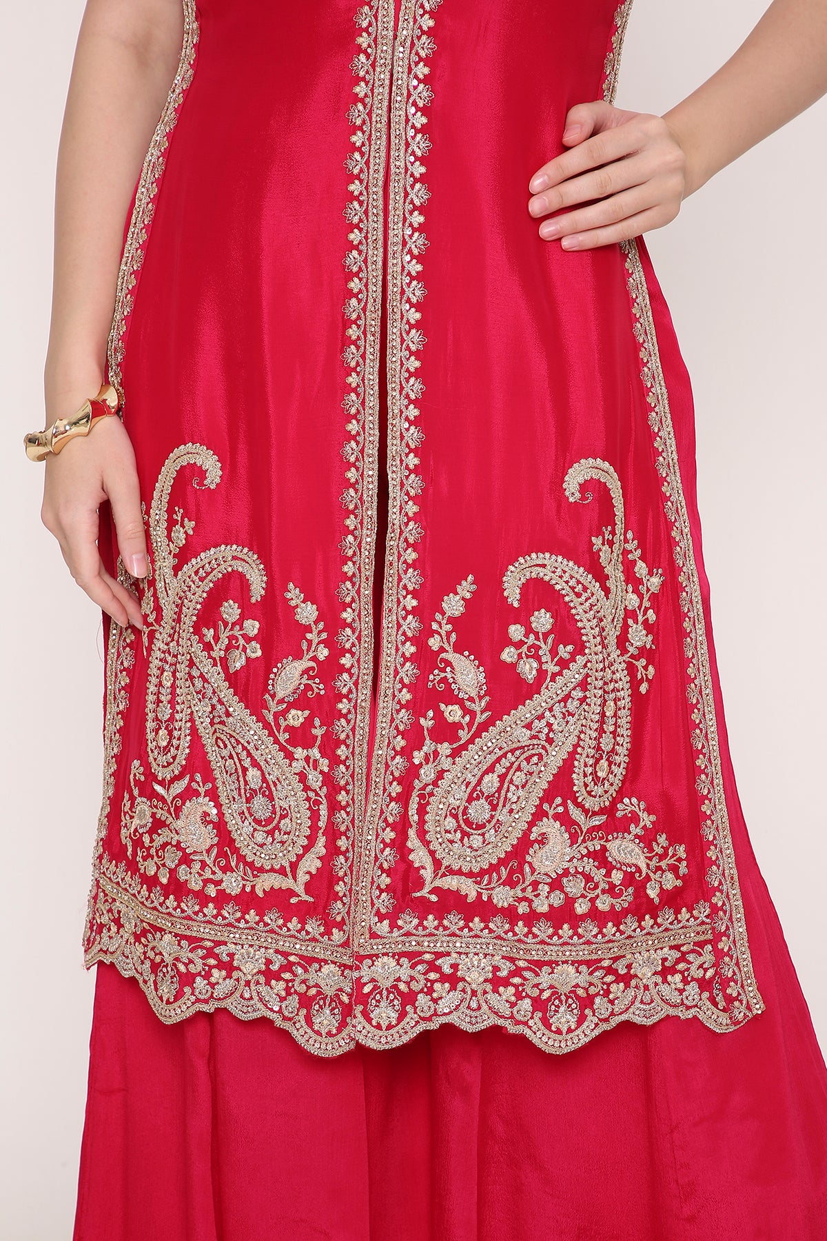Pink Paisley Embroidered Indo-Western Fusion Sharara Suit