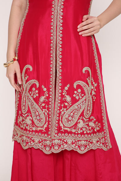 Pink Paisley Embroidered Indo-Western Fusion Sharara Suit