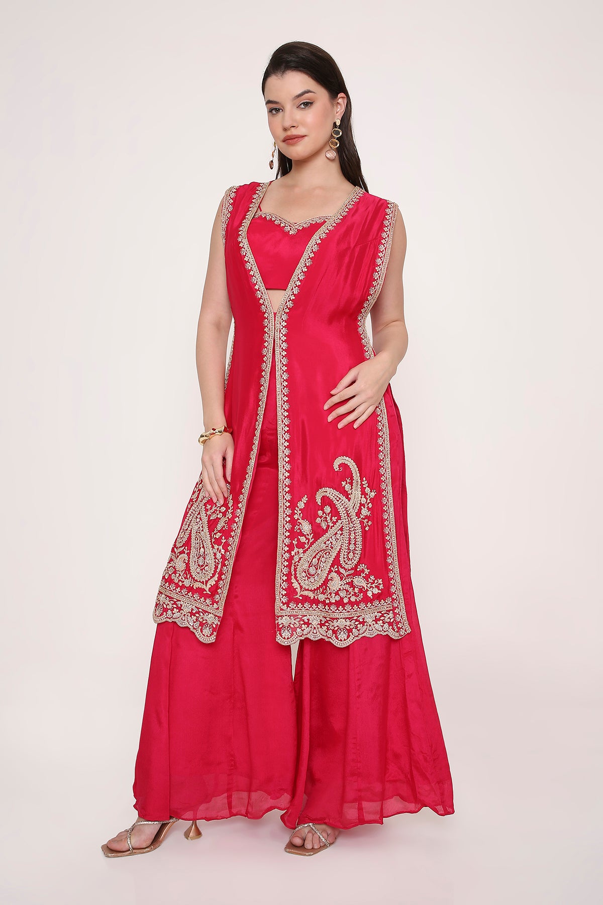 Pink Paisley Embroidered Indo-Western Fusion Sharara Suit