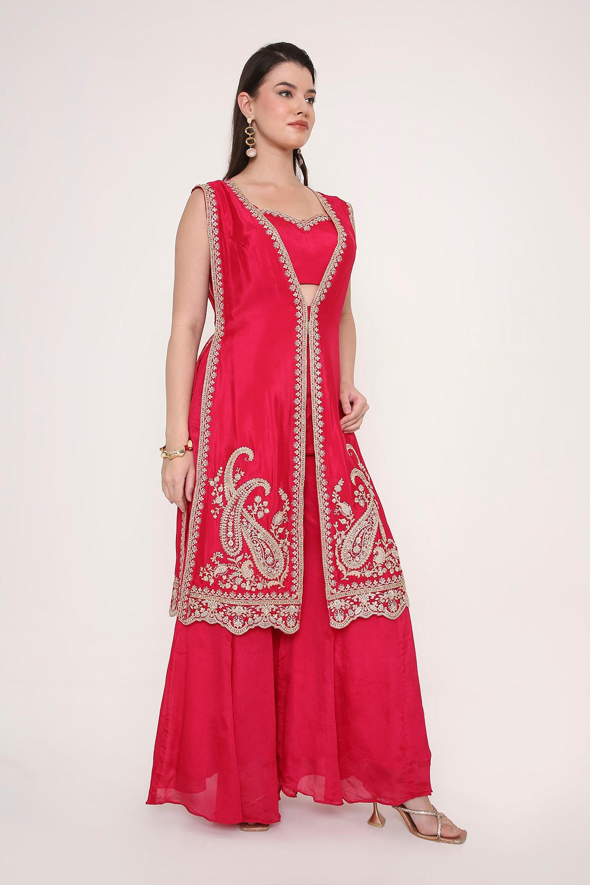 Pink Paisley Embroidered Indo-Western Fusion Sharara Suit