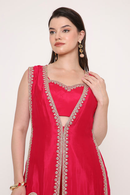 Pink Paisley Embroidered Indo-Western Fusion Sharara Suit