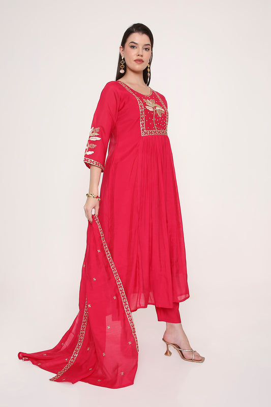 Pink Zardosi Work Anarkali with Trousers & Dupatta