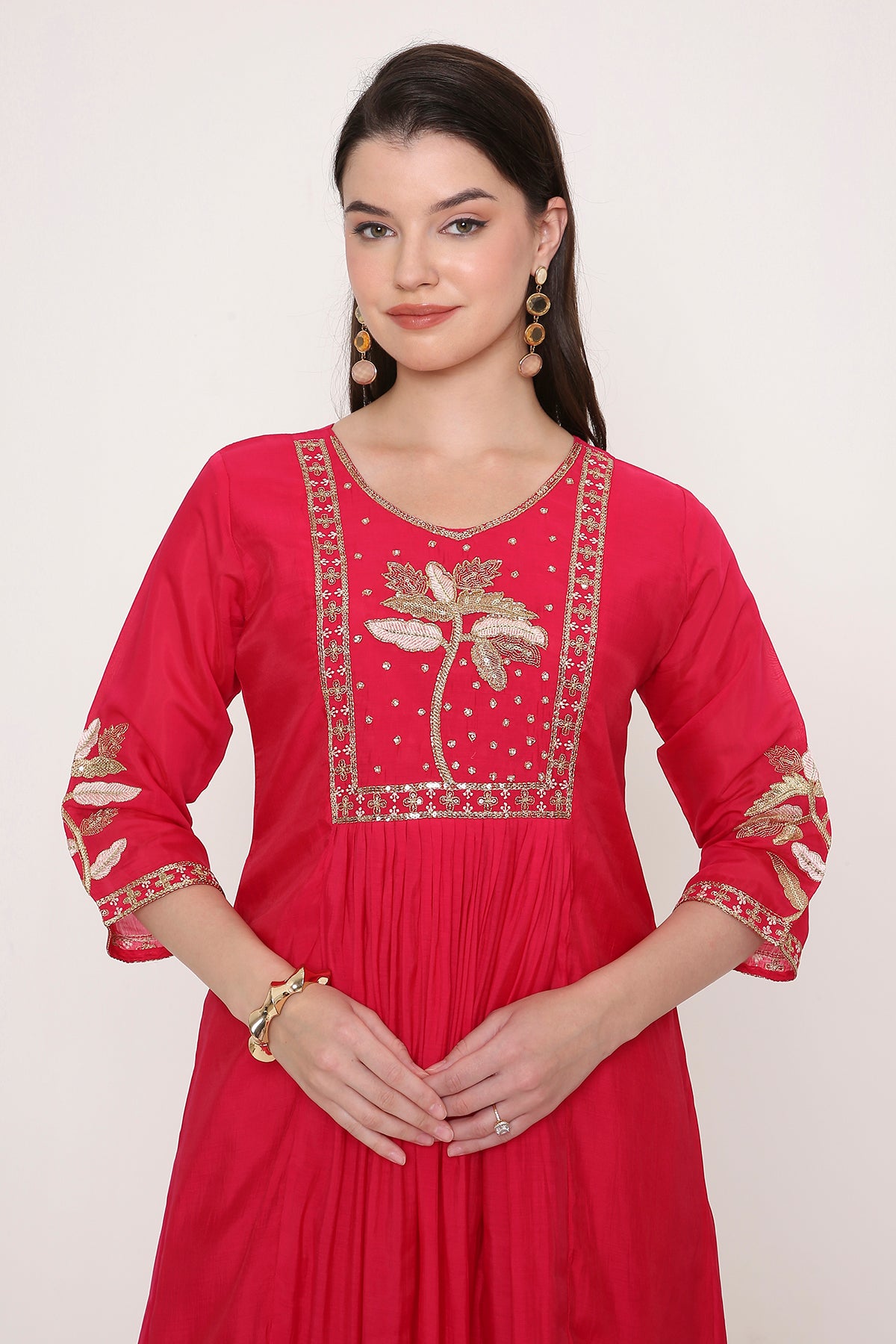 Pink Zardosi Work Anarkali with Trousers & Dupatta