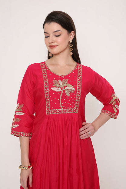 Pink Zardosi Work Anarkali with Trousers & Dupatta