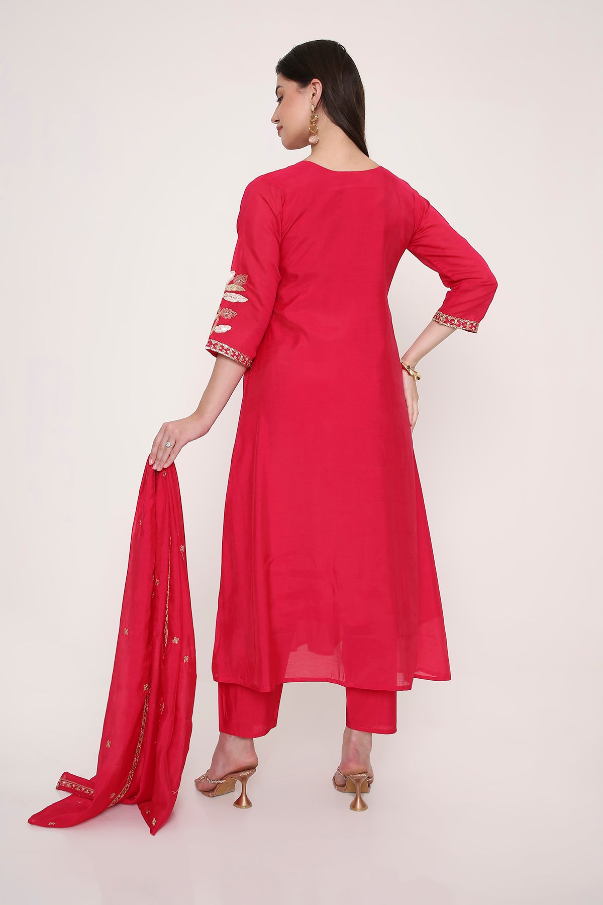 Pink Zardosi Work Anarkali with Trousers & Dupatta
