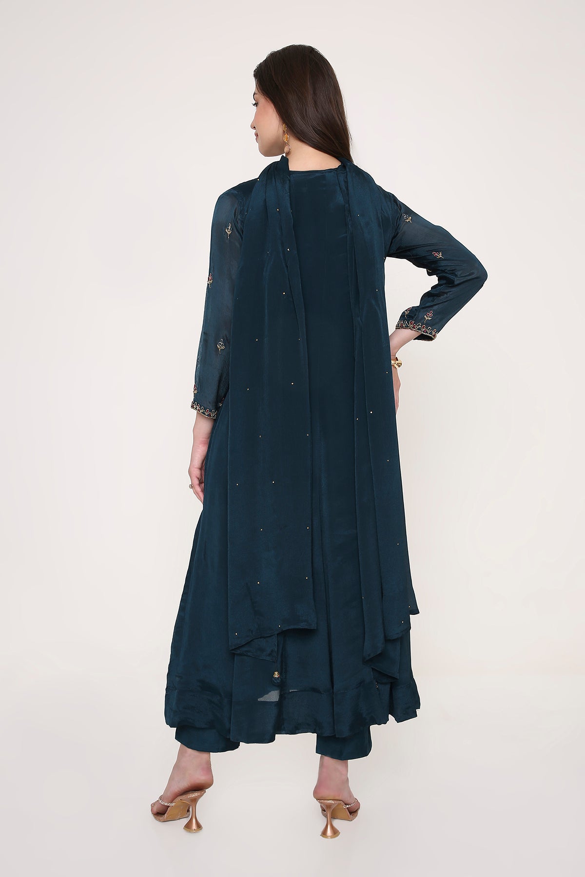 Blue Hand-Embroidered Anarkali Kurta with Trousers