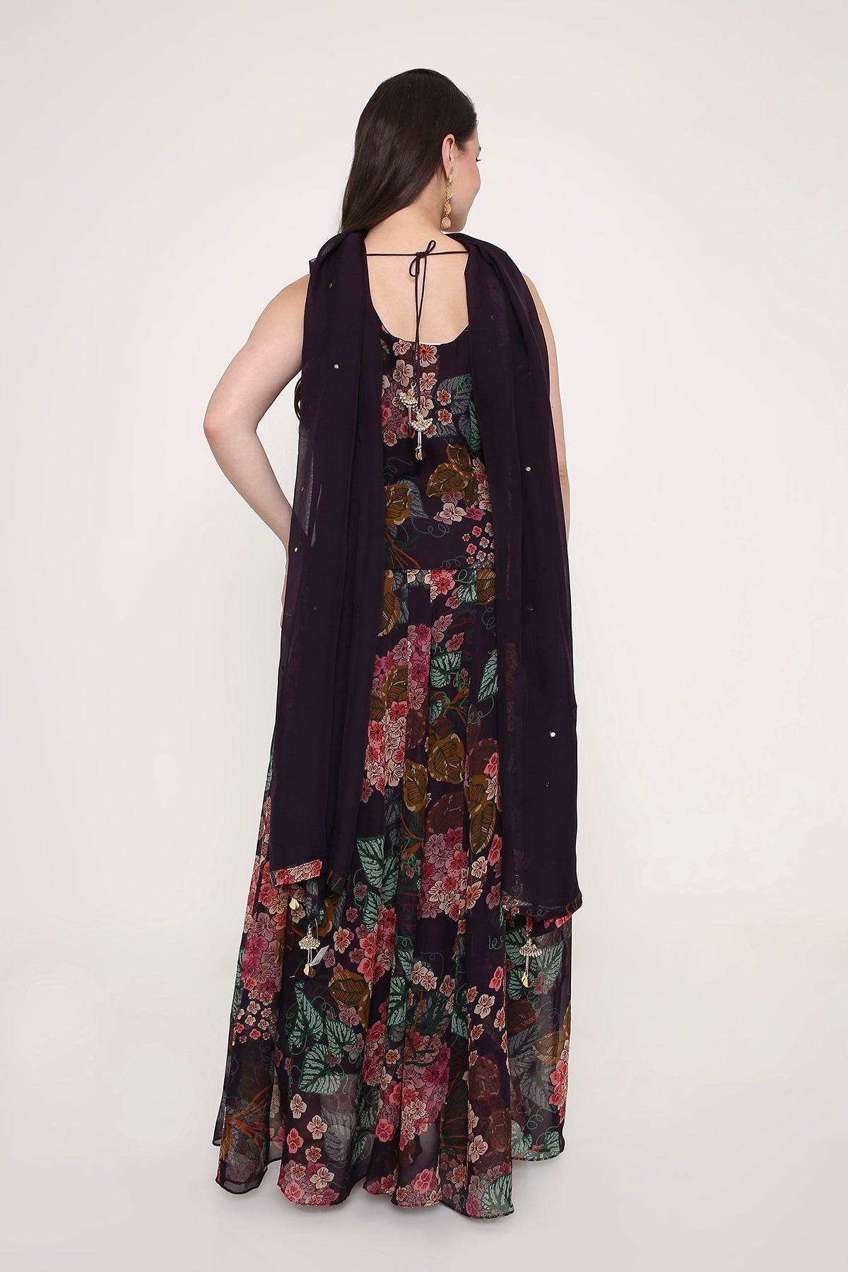 Hand-Embroidered Floral Peplum Tunic and Flared Palazzo