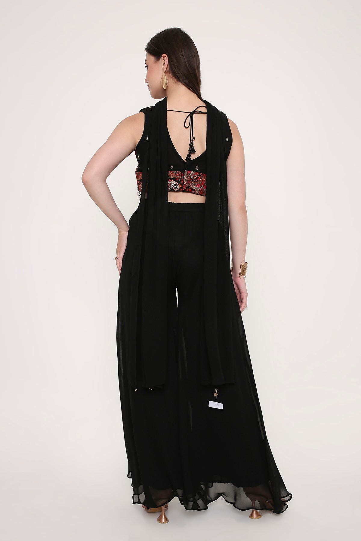 Indo-Western Printed Crop Top with Flared Palazzo Set