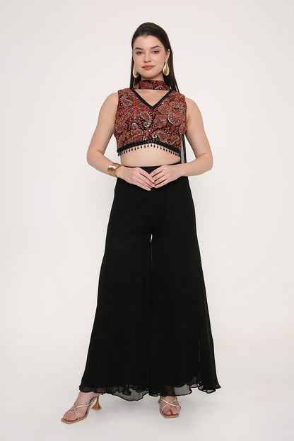 Indo-Western Printed Crop Top with Flared Palazzo Set