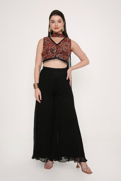 Indo-Western Printed Crop Top with Flared Palazzo Set