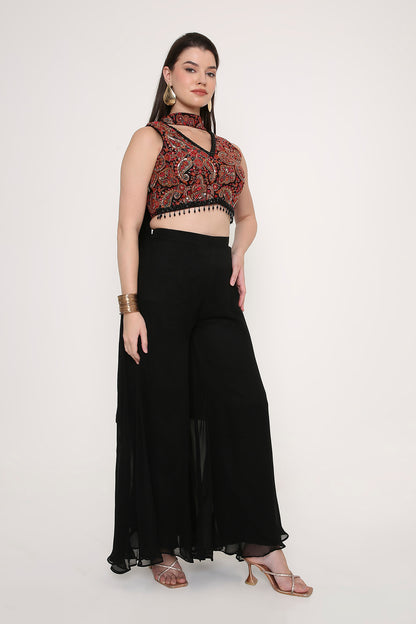 Indo-Western Printed Crop Top with Flared Palazzo Set