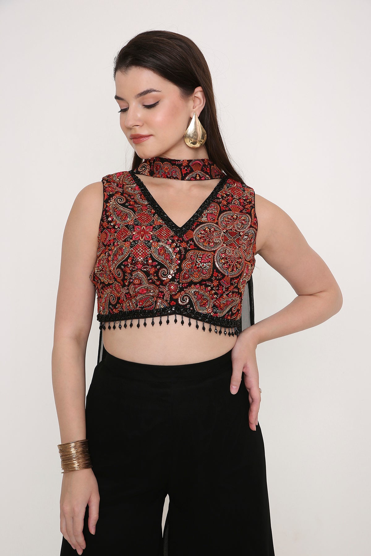 Indo-Western Printed Crop Top with Flared Palazzo Set